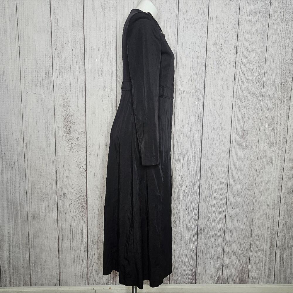 Vieste Jacket Dress, Black Maxi Length Coat with Shoulder Bow Accents, sz 42 - Picture 4 of 9